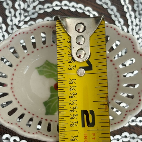 Vintage Floral Trinket Dish Andrea By Sadek Reticulated Lattice Porcelain - Picture 9 of 9